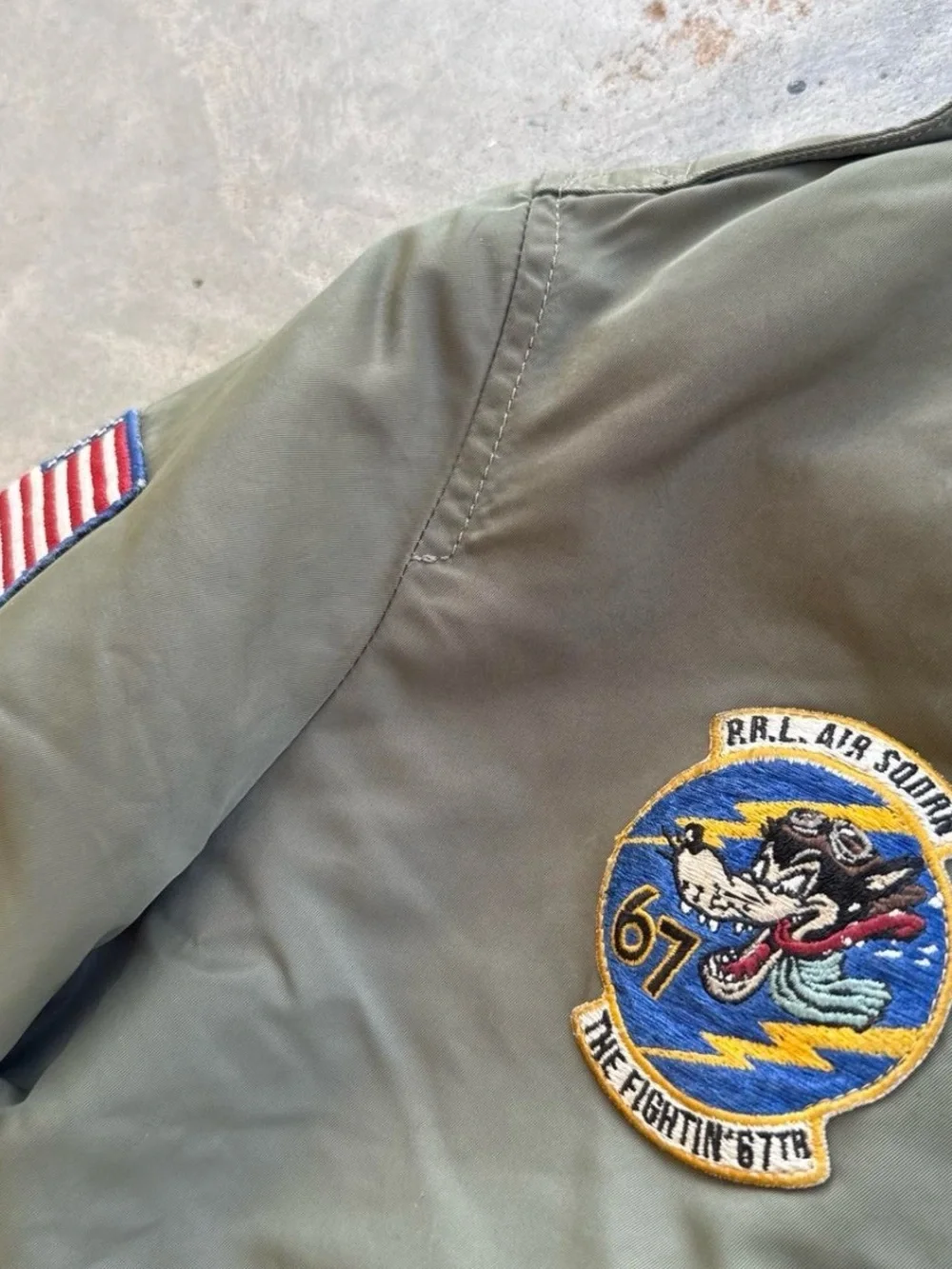 Polo Ralph Lauren US-RL Military Patch Flight Bomber Jacket Olive Green